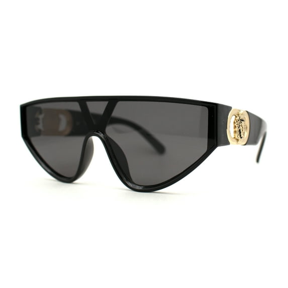 Womens Lion Emblem Triangular Shield Luxury Fashion Sunglasses Black Gold