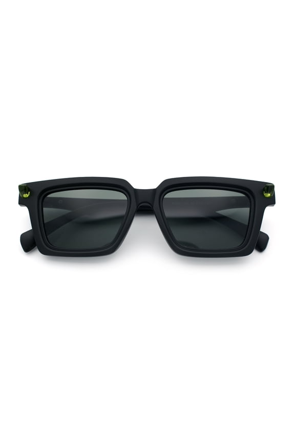 Womens Lip Stick Hinge Retro Horn Rim Rectangle Plastic Fashion Sunglasses Matte Black Green