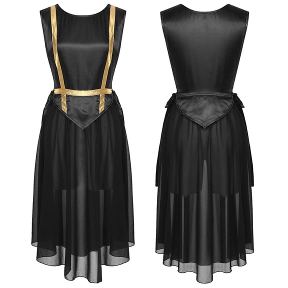 Womens Liturgical Dance Dress Choir Costume Round Neck Sleeveless Lace-up Sides Split Satin Tunic Dresses