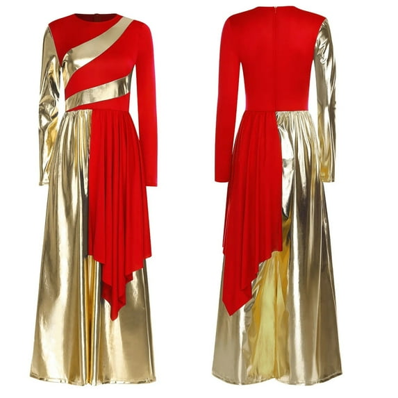 Womens Liturgical Praise Dance Dress Metallic Color Block Patchwork Irregular Drape Wide-Leg Jumpsuit Choir