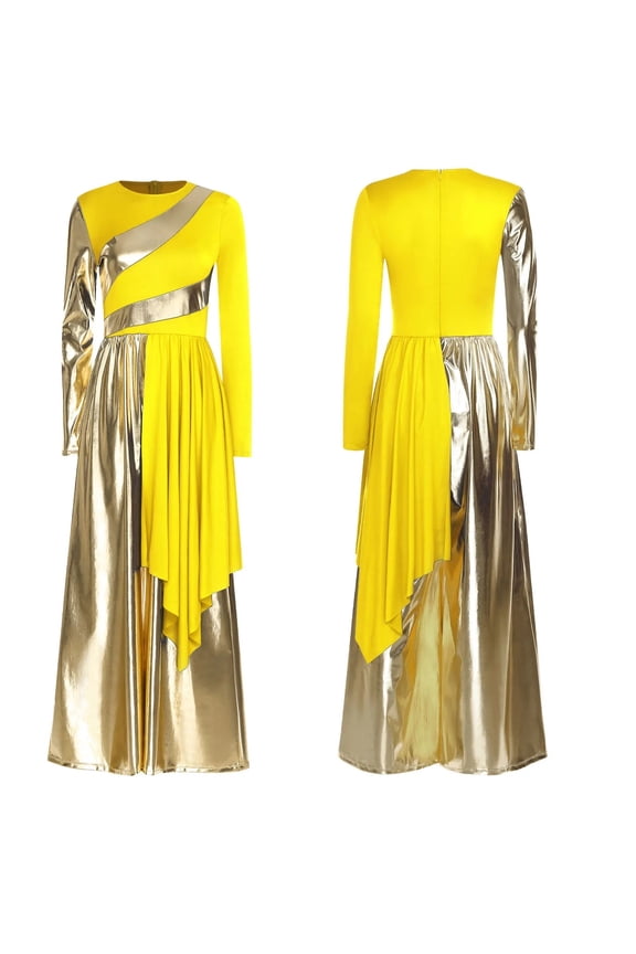 Womens Liturgical Praise Dance Dress Metallic Color Block Patchwork Irregular Drape Wide-Leg Jumpsuit Choir