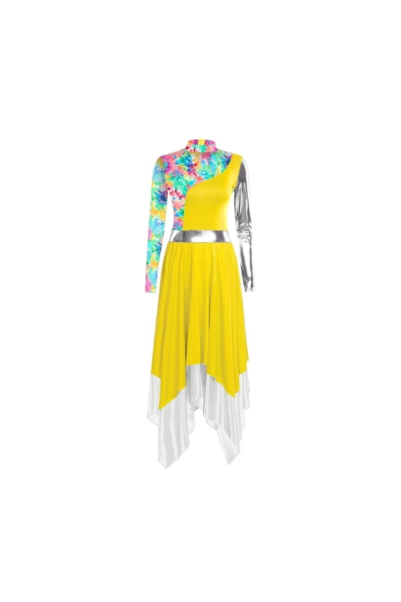 Womens Liturgical Praise Dance Dresses Chuch Choir Dancewear Mock Neck Long Sleeve Color