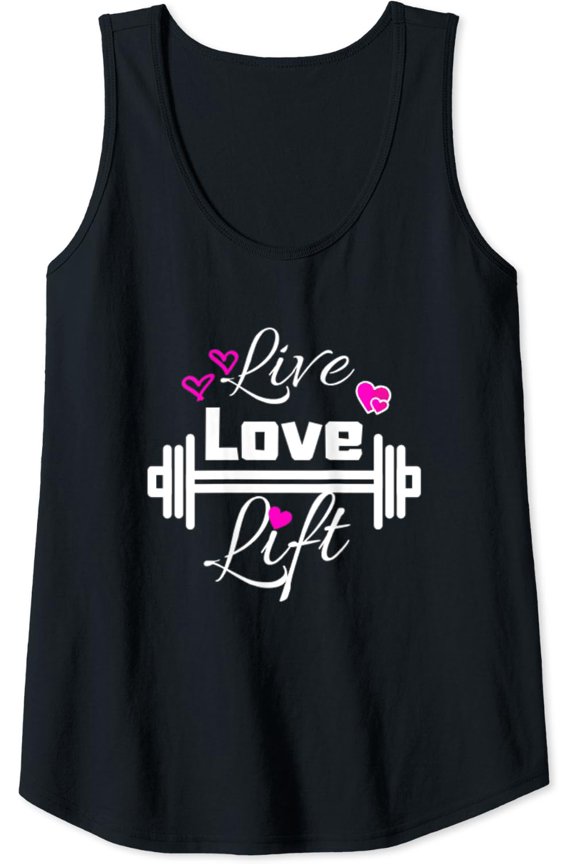 Womens Live Love Lift Workout Weight Lifting Fitness Gym Barbell Tank Top Size S-3XL