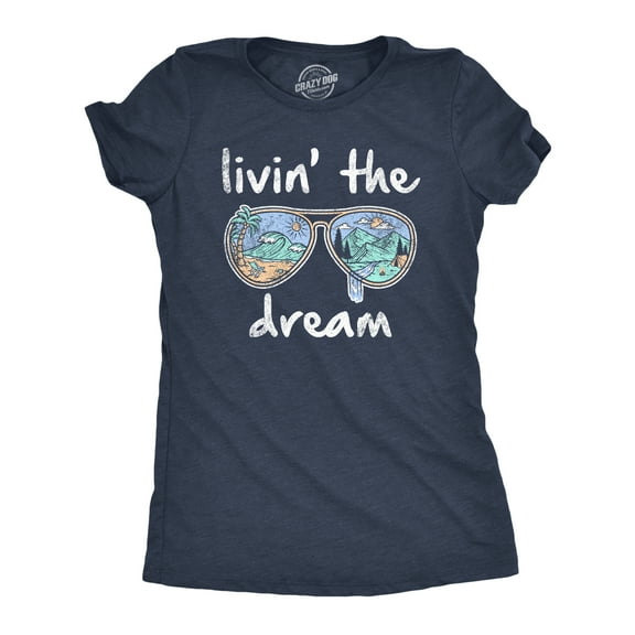 Womens Living The Dream T Shirt Cool Vacation Tee Graphic Novelty Tee Beach for Guys Womens Graphic Tees