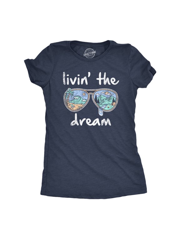 Womens Living The Dream T Shirt Cool Vacation Tee Graphic Novelty Tee Beach for Guys Womens Graphic Tees