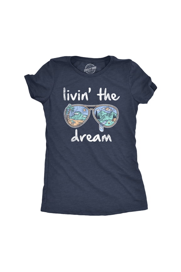 Womens Living The Dream T Shirt Cool Vacation Tee Graphic Novelty Tee Beach for Guys Womens Graphic Tees