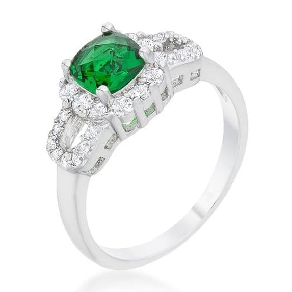 Womens Liz 1.1 CT Emerald Cubic Zirconia White Gold Rhodium Classic Ring - Size 8