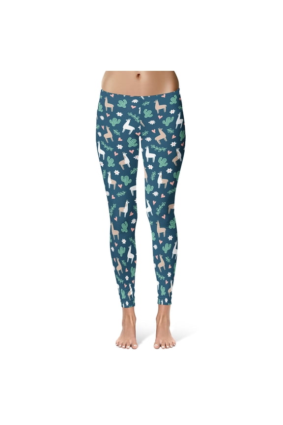 Womens Llama Leggings Cute Funny Alpaca Adorable Farm Animal Yoga Pants for Ladies