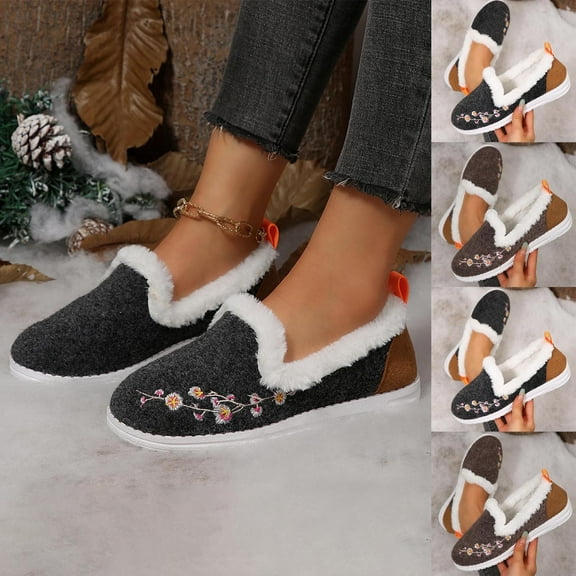 Womens Loafer Slippers Non-Slip Round Toe Slip-on Flats Fall Winter Women's Warm Indoor Home Shoes Outerwear Thickened Sandals
