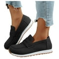 thumbnail image 1 of Womens Loafers Antislip Thick Sole Platform Sneakers Round Toe Suede Comfy Arch Support Slip on Walking Shoes Black Size 9.5, 1 of 7
