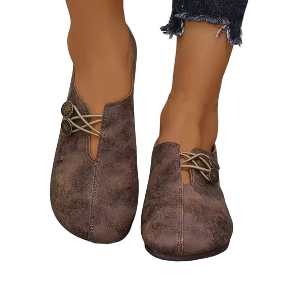 Womens Loafers Flat Shoes Comfortable Round Toe Slip on Breathable Button Detail Soft Walking Shoes for Everyday Elegance Brown Size 8.5