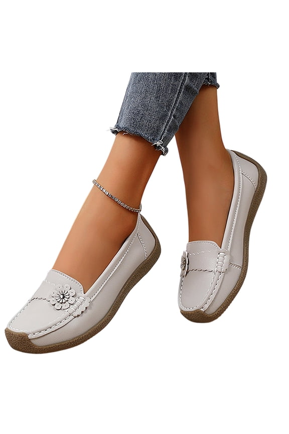 Womens Loafers Flats Shoes Comfortable Round Toe Slip On Soft Leather Walking Shoes Lightweight Flat Casual Dressy Moccasins for Office Driving Daily Wear Light Gray,Gray 41