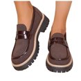 thumbnail image 1 of Womens Loafers Lug Sole Slip on Chunky Penny Loafers Splice Suede Comfortable Business Casual Dress Shoes Brown Size 6.5, 1 of 6