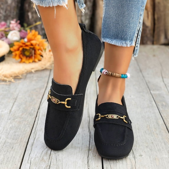 Womens Loafers Shoes,Ladies Fashion Casual Round Head Comfy Flat Sandals Spring Summer Low Heel Breathable Sandal Suede Closed Toe Shoes Black 7