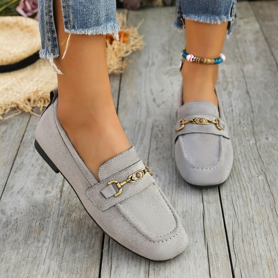 Womens Loafers Shoes,Ladies Fashion Casual Round Head Comfy Flat Sandals Spring Summer Low Heel Breathable Sandal Suede Closed Toe Shoes Gray 8.5