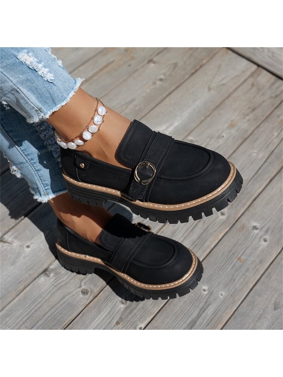 Womens Loafers Shoes Platform Chunky Loafer for Women Lug Sole Comfortable Slip On Work Office Business Casual Dress Shoes Fall Winter Dressy Suede Low Heels Walking Fashion Loafers