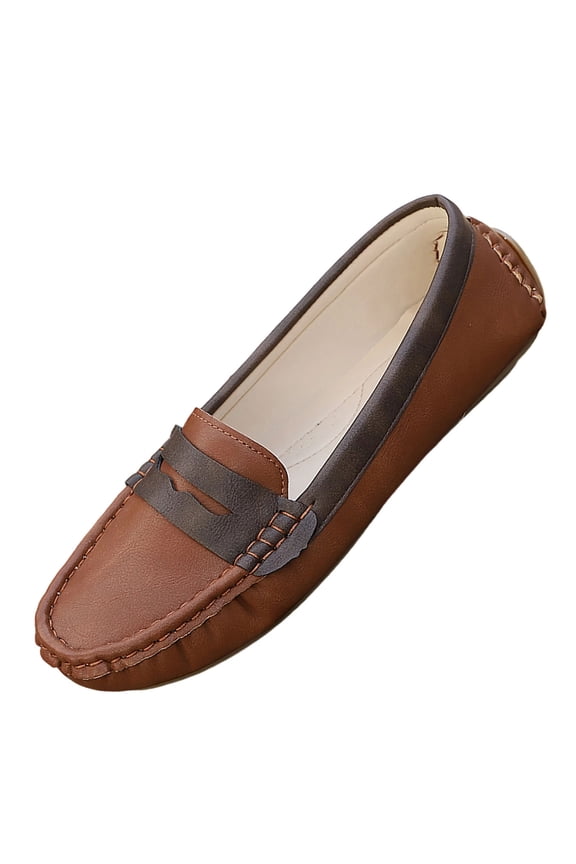 Womens Loafers Slip On Brown Casual Flat Driving Shoes for Women Comfortable PU Faux Leather Round Toe Ballet Flats,Size 5.5