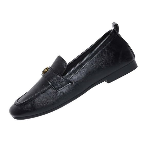 Womens Loafers Slip On Flats Comfortable Synthetic Faux Leather Shoes for Women Black Work Casual Slip-On Walking Shoes,Size 37