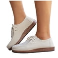 thumbnail image 1 of Womens Loafers Solid Color Lace up Lightweight Boat Shoes Casual Arch Support Slip on Flat Walking Shoes White Size 9, 1 of 7