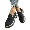 thumbnail image 1 of Womens Loafers Suede Round Toe Platform Lug Sole Chunky Low Heel Classic Slip on Penny Loafers Comfy Walking Shoes Black Size 8, 1 of 6