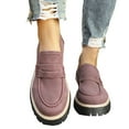 thumbnail image 1 of Womens Loafers Suede Round Toe Platform Lug Sole Chunky Low Heel Classic Slip on Penny Loafers Comfy Walking Shoes Pink Size 5, 1 of 6