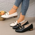 thumbnail image 1 of Womens Loafers Wide Width, Slip On Low Heel Loafers for Women, British Style Metal Buckle Comfortable Flats Shoes for Spring, Black/White, 1 of 10