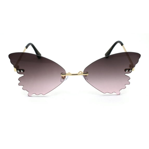 Womens Lolita Butterfly Rimless Retro Vintage Style Sunglasses Gold Smoke