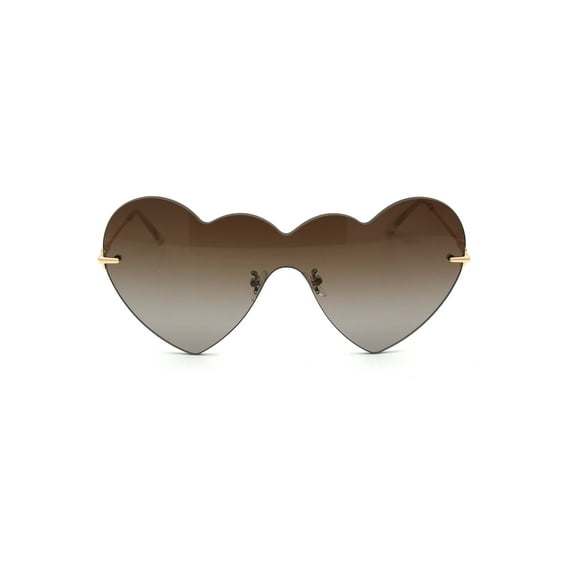 Womens Lolita Funky Heart Shape Shield Rimless Sunglasses Gold Brown