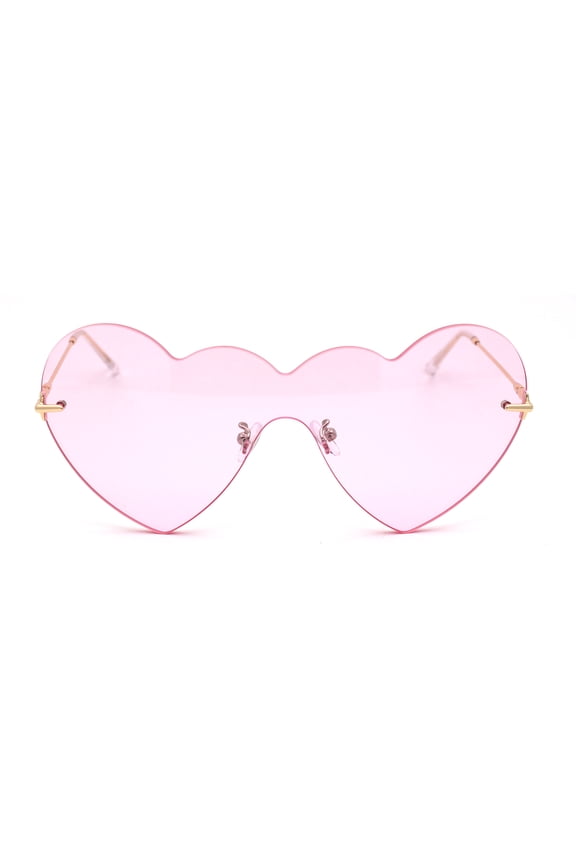 Womens Lolita Funky Heart Shape Shield Rimless Sunglasses Gold Light Pink