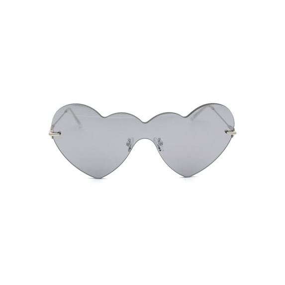 Womens Lolita Funky Heart Shape Shield Rimless Sunglasses Silver Silver Mirror