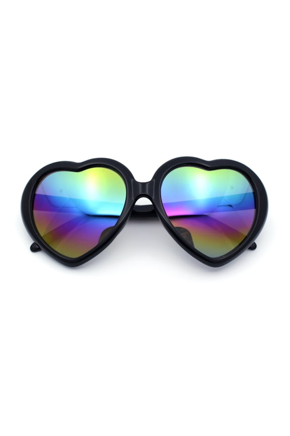 Womens Lolita Rainbow Mirror Lens Thick Plastic Heart Shape Sunglasses Black