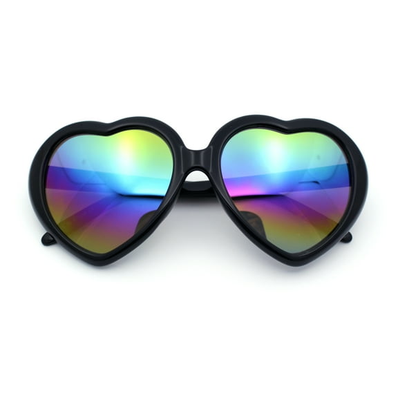 Womens Lolita Rainbow Mirror Lens Thick Plastic Heart Shape Sunglasses Black