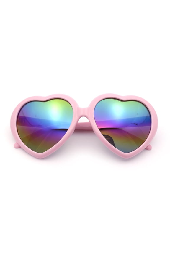 Womens Lolita Rainbow Mirror Lens Thick Plastic Heart Shape Sunglasses Pink