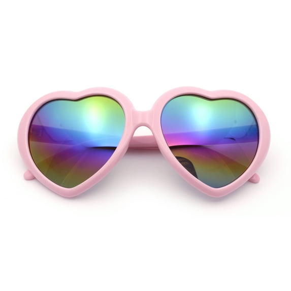 Womens Lolita Rainbow Mirror Lens Thick Plastic Heart Shape Sunglasses Pink