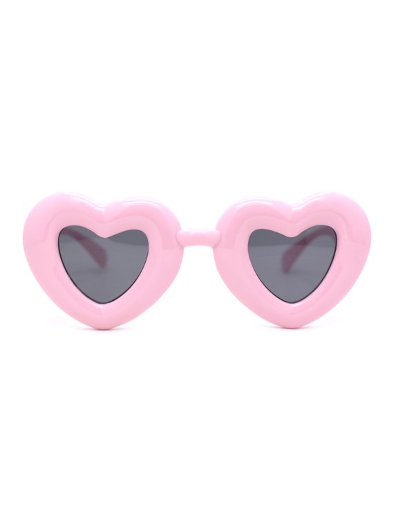 Womens Lolita Thick Bubble Frame Heart Plastic Sunglasses Pink - Black