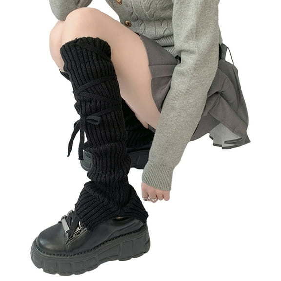 Womens Lolitas Knit Long Socks Bows Lace Up Leg WarmersBalletBooties Socks Winter Warm Ankle Heap Socks