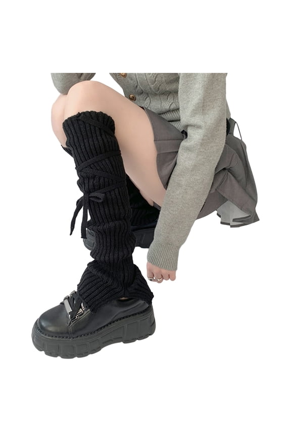 Womens Lolitas Knit Long Socks Bows Lace Up Leg WarmersBalletBooties Socks Winter Warm Ankle Heap Socks