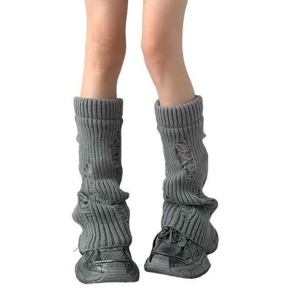 Womens Lolitas Knit Long Socks Holes Leg Warmers Harajukus Booties Socks Winter Warm Ankle Heap Socks