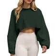 thumbnail image 1 of Womens Long Ballon Sleeve Sweatshirts Tops Crew Neck Loose Fit Shirts (Dark Green M), 1 of 4