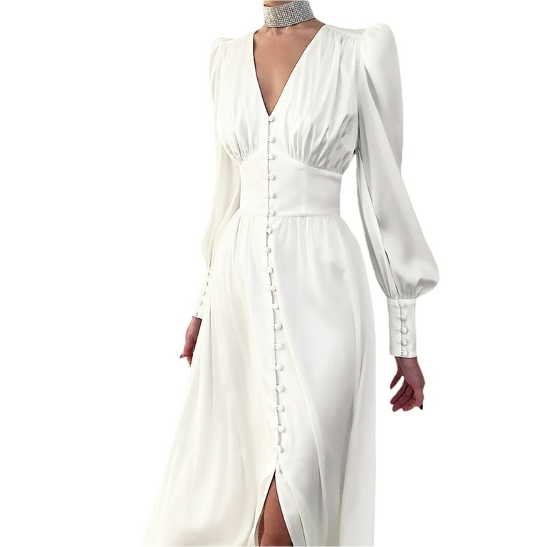 Dark beige bishop sleeve dress cheap
