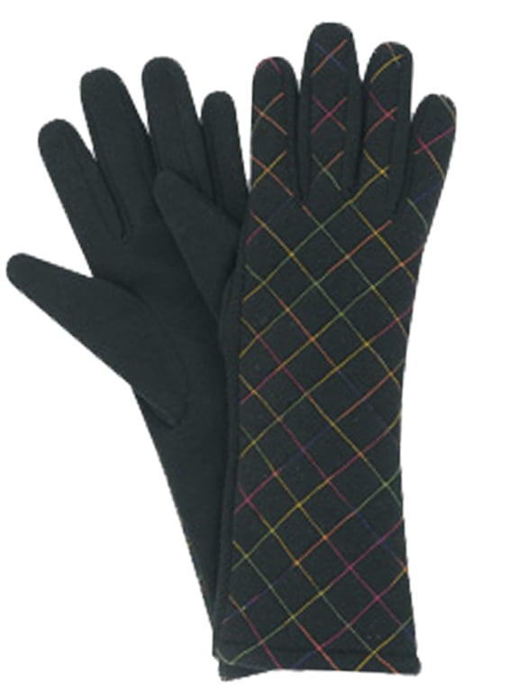 Womens Long Black Stretch Fit Gloves With Quilted Neon Rainbow Stitching
