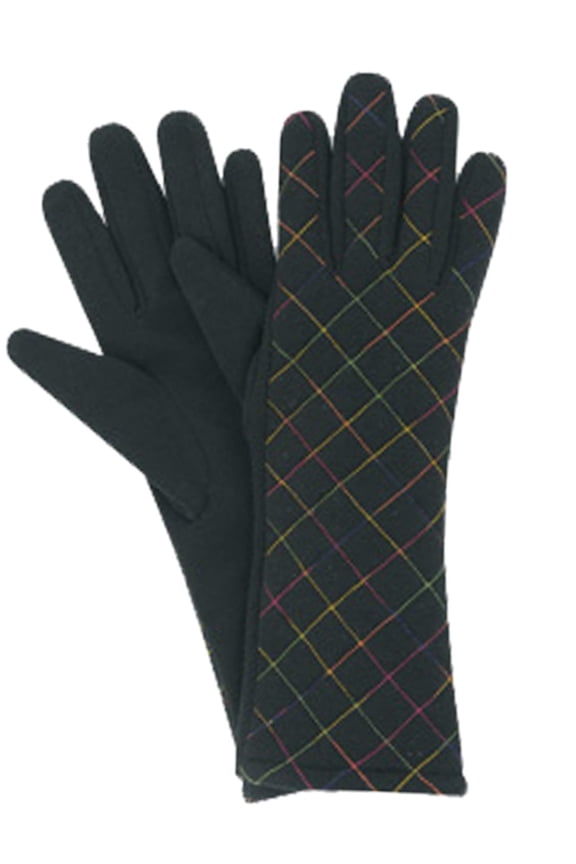 Womens Long Black Stretch Fit Gloves With Quilted Neon Rainbow Stitching