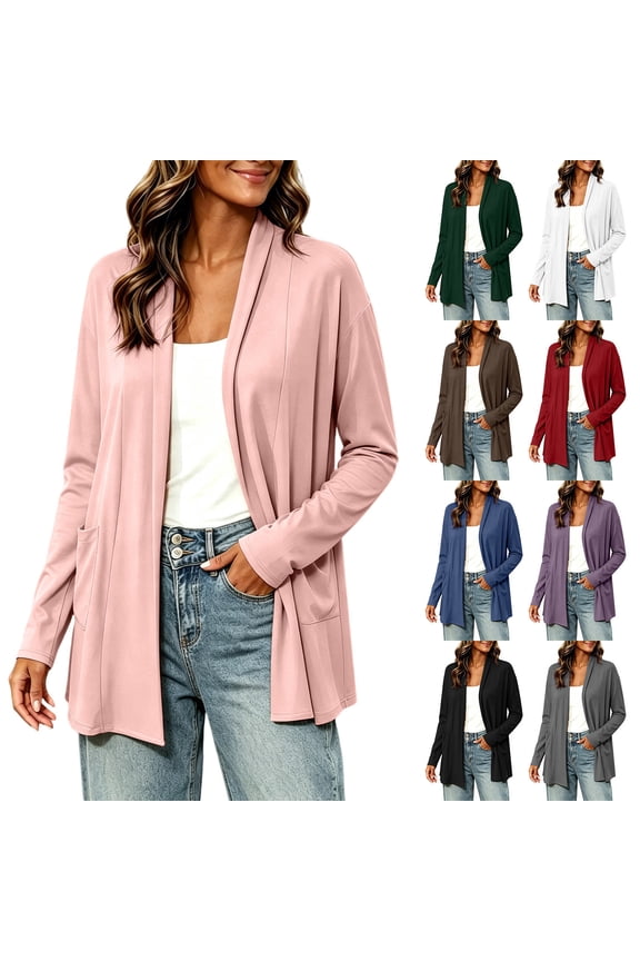 Womens Long Cardigan 2026 Fall Lightweight Long Sleeve Open Front Sweater With Pockets Casual Long Sleeves Tops