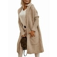 thumbnail image 1 of Womens Long Cardigan Cable Knitted Open Front Oversized Long Sleeve Hooded Outerwear Sweater Coat Khaki XL, 1 of 8