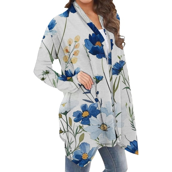 Womens Long Cardigan Open Front Coat Outwear Maxi Trendy Tops Floral Printed Long Sleeve Cardigans