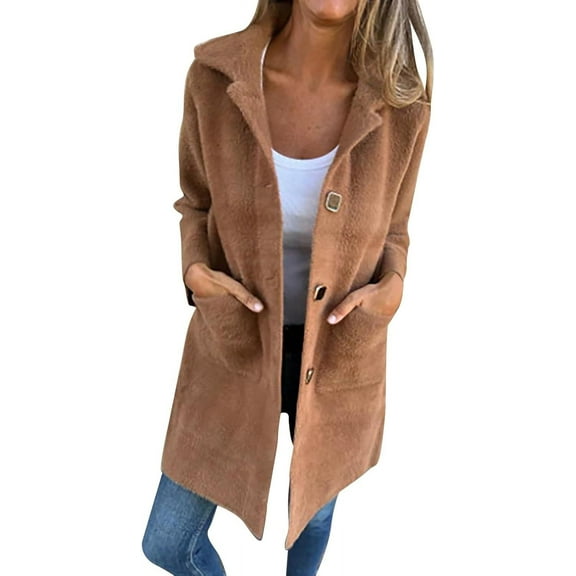 Womens Long Cardigan Sweater Casual Open Front Cardigans Button Down Trench Coat Oversized Pea Coat with Pockets