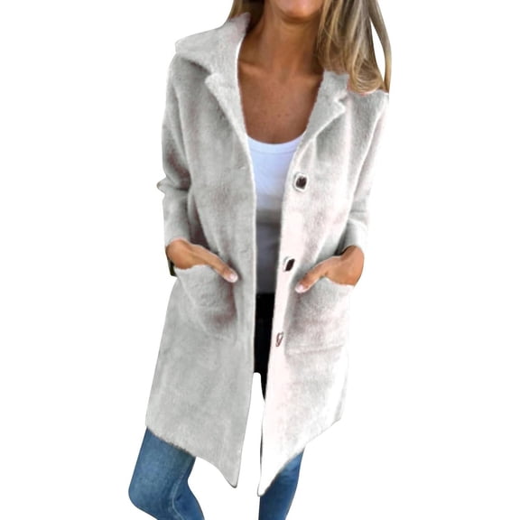 Womens Long Cardigan Sweater Casual Open Front Cardigans Button Down Trench Coat Oversized Pea Coat with Pockets