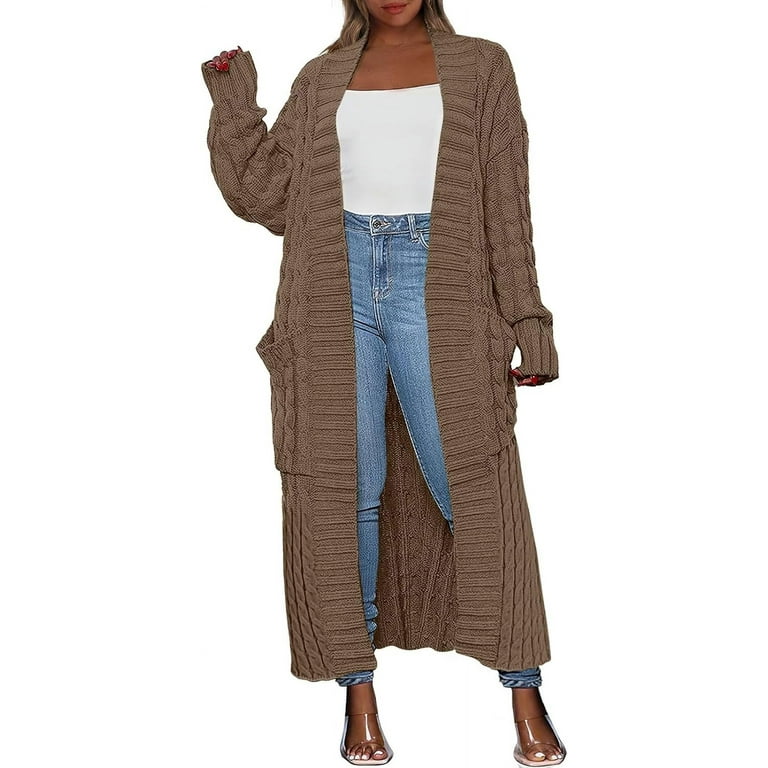 Womens Long Cardigan Sweater Open Front Long Sleeve Chunky