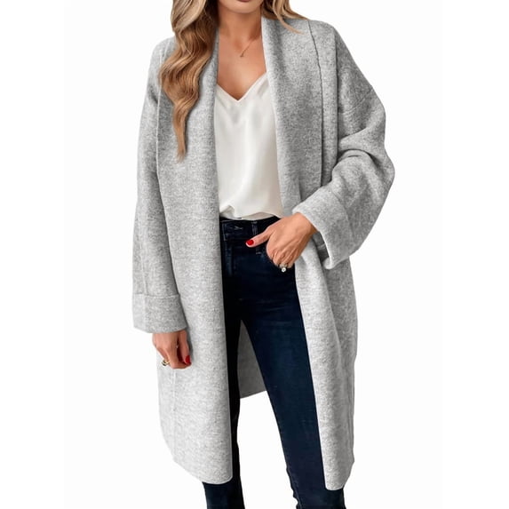 Womens Long Cardigan Sweaters Chunky Open Front Oversized Slouchy Knit Fall Trendy Coatigan Jackets Light Gray M