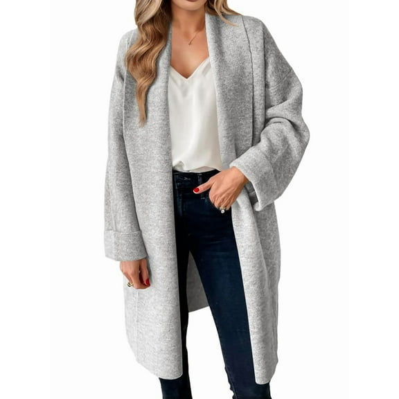Womens Long Cardigan Sweaters Chunky Open Front Oversized Slouchy Knit Fall Trendy Coatigan Jackets Light Gray XL